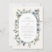 Silver Winter Floral Wedding Invitation Kaart (Voorkant)