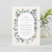 Silver Winter Floral Wedding Invitation Kaart (Staand voorkant)
