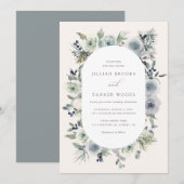 Silver Winter Floral Wedding Invitation Kaart (Voorkant / Achterkant)