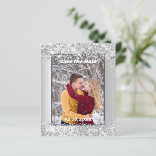 Silver winter foto Save the Date bruiloft (Staand voorkant)