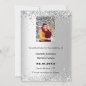 Silver winter foto Save the Date bruiloft (Achterkant)