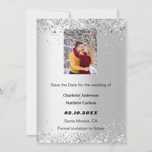 Silver winter foto Save the Date bruiloft (Achterkant)