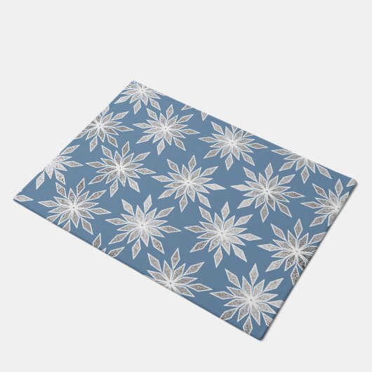 Silver Winter Geometric Snowflakes Pattern Deurmat (Schuin)