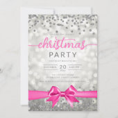 Silver Winter Glam Company Xmas Hot Pink Ribbon Kaart (Voorkant)