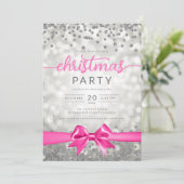 Silver Winter Glam Company Xmas Hot Pink Ribbon Kaart (Staand voorkant)