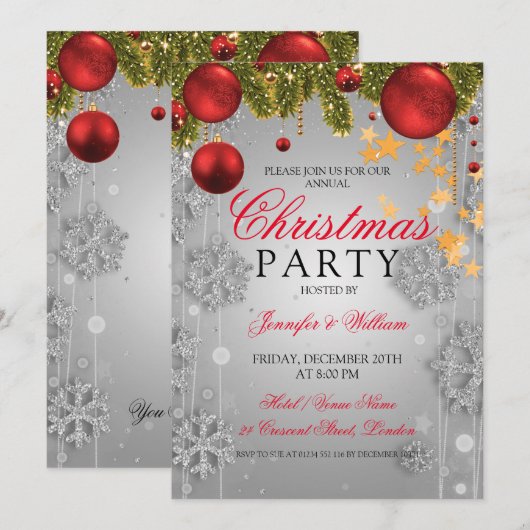 Silver Winter Glam Kerstfeestdag Kaart (Voorkant / Achterkant)