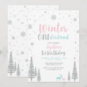 Silver Winter onederland 1e meisjesfeestje Kaart (Voorkant / Achterkant)