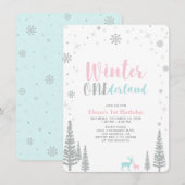 Silver Winter onederland 1e verjaardag Kaart (Voorkant / Achterkant)