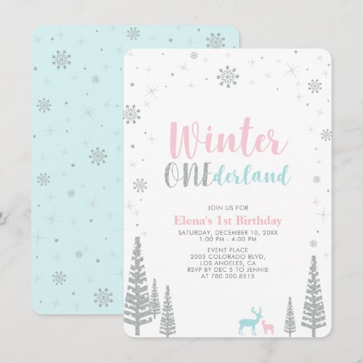 Silver Winter onederland 1e verjaardag Kaart (Voorkant / Achterkant)