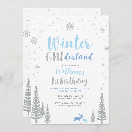 Silver Winter onederland 1e verjaardag Kaart (Voorkant / Achterkant)