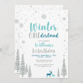 Silver Winter onederland 1e verjaardag Kaart (Voorkant / Achterkant)