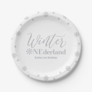 Silver Winter Onederland 1e verjaardag Papieren Bordje