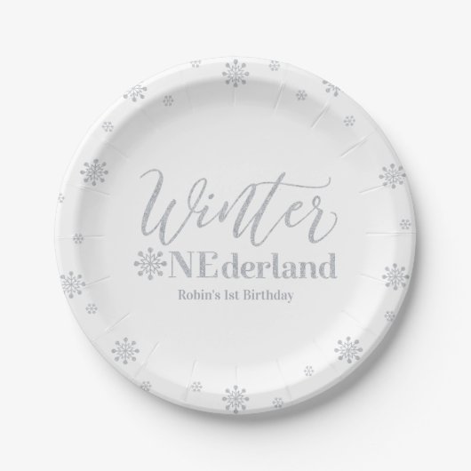 Silver Winter Onederland 1e verjaardag Papieren Bordje (Voorkant)