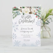 Silver Winter Onederland 1e verjaardag uitnodiging (Staand voorkant)