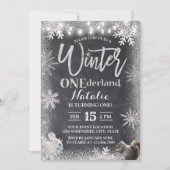 Silver Winter ONEderland 1st Birthday Chalkboard Kaart (Voorkant)