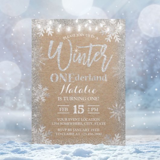 Silver Winter ONEderland 1st Rustic Kraft Birthday Kaart