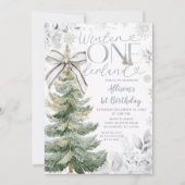 Silver Winter ONEderland Christmas Tree Birthday Kaart (Voorkant)