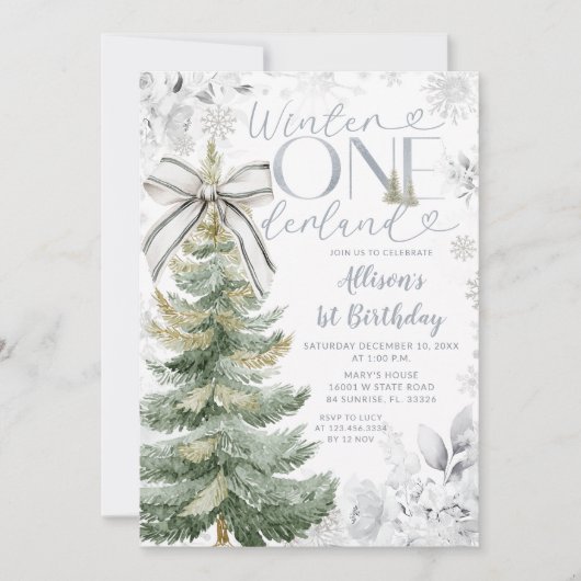 Silver Winter ONEderland Christmas Tree Birthday Kaart (Voorkant)