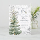 Silver Winter ONEderland Christmas Tree Birthday Kaart (Staand voorkant)