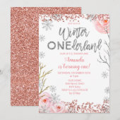 Silver Winter ONEderland First Birthday Invite Kaart (Voorkant / Achterkant)