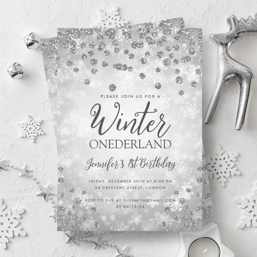 Silver Winter ONEDERLAND Glitter 1e verjaardag Kaart