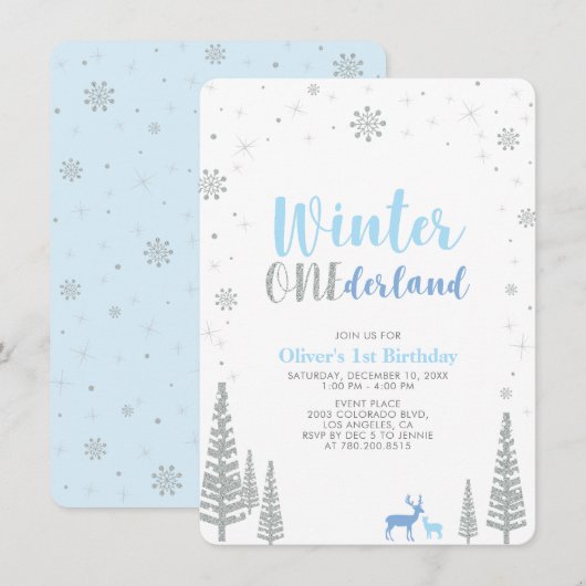 Silver Winter onederland jongen 1e verjaardag Kaart (Voorkant / Achterkant)