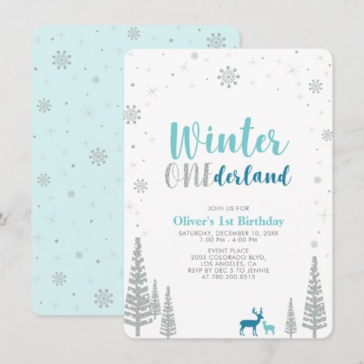 Silver Winter onederland jongen 1e verjaardag Kaart (Voorkant / Achterkant)