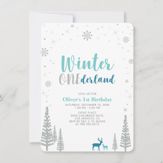 Silver Winter onederland jongen 1e verjaardag Kaart (Voorkant)