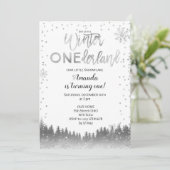 Silver Winter ONEderland Snow Birthday Invite BOY Kaart (Staand voorkant)