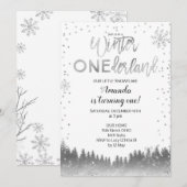 Silver Winter ONEderland Snow Birthday Invite BOY Kaart (Voorkant / Achterkant)