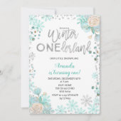 Silver Winter ONEderland Snow Birthday Invite Girl Kaart (Voorkant)