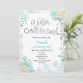 Silver Winter ONEderland Snow Birthday Invite Girl Kaart (Staand voorkant)
