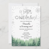 Silver Winter ONEderland Snow Birthday Invite Kaart (Voorkant)