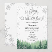 Silver Winter ONEderland Snow Birthday Invite Kaart (Voorkant / Achterkant)