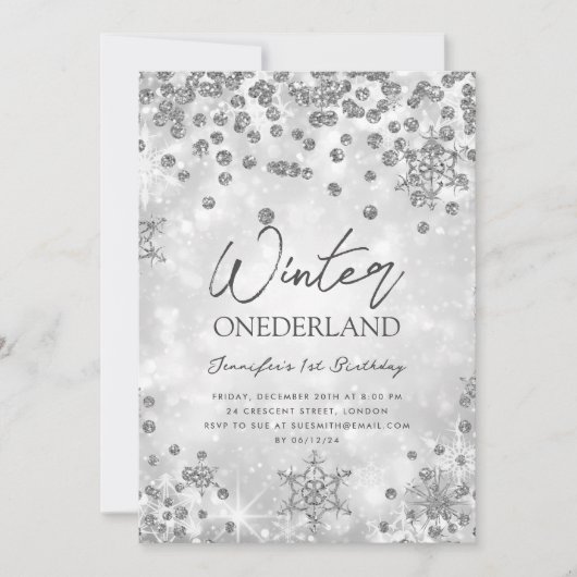 Silver Winter ONEDERLAND Sparkle 1e verjaardag Kaart (Voorkant)