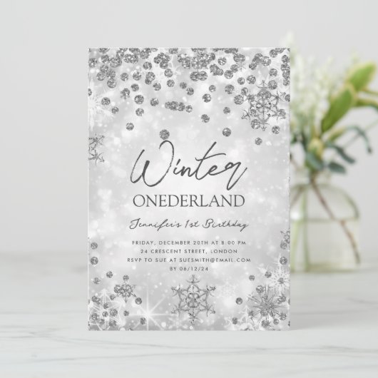 Silver Winter ONEDERLAND Sparkle 1e verjaardag Kaart (Staand voorkant)