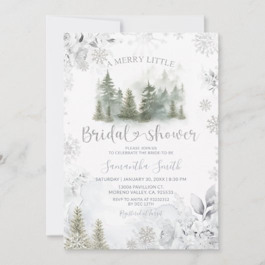 Silver Winter Pine Tree Merry Little Bridal Shower Kaart (Voorkant)