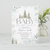 Silver Winter Sage Forest Christmas Baby Shower Kaart (Staand voorkant)