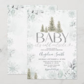 Silver Winter Sage Forest Christmas Baby Shower Kaart (Voorkant / Achterkant)