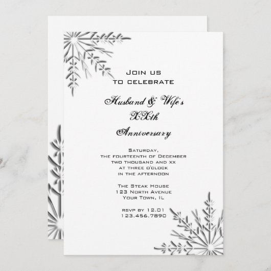 Silver Winter Snowflake Jubileum Party Invite Kaart (Voorkant / Achterkant)