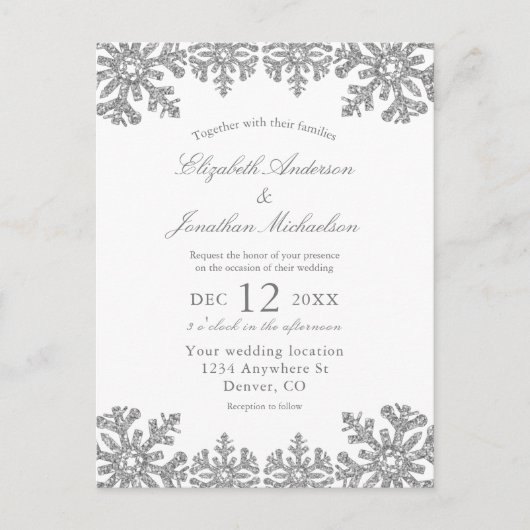 Silver Winter Snowflake Wedding Briefkaart (Voorkant)