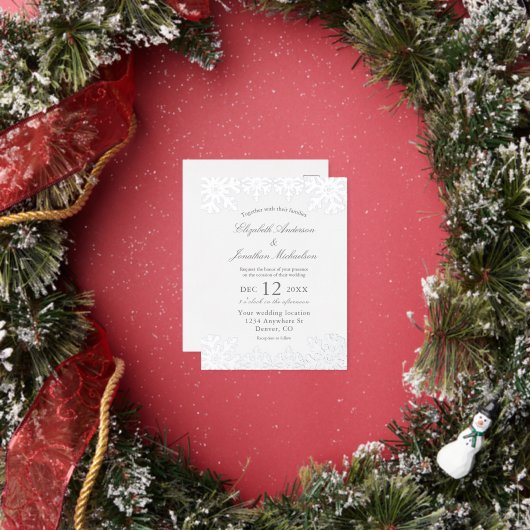 Silver Winter Snowflake Wedding Folie Uitnodiging Briefkaart (Insitu)