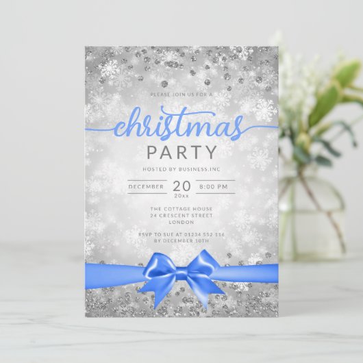 Silver Winter Snowflakes Company Blauw lint Kaart (Staand voorkant)