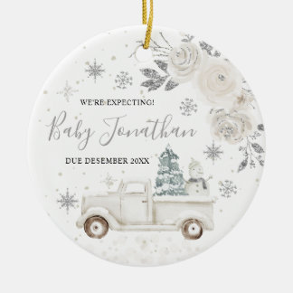 Silver Winter Truck We verwachten ouders Keramisch Ornament