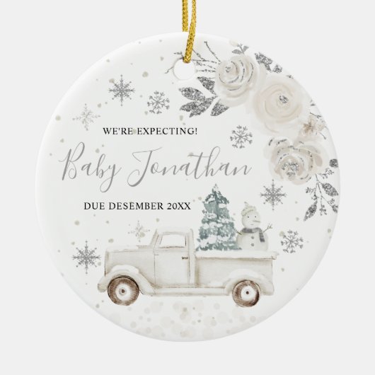 Silver Winter Truck We verwachten ouders Keramisch Ornament (Voorkant)