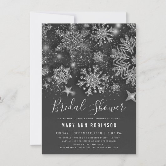 Silver Winter Vrijgezellenfeest Glitter & Stars Kaart (Voorkant)