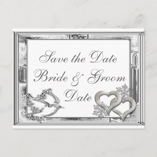Silver Winter Wedding Save the Date Briefkaarten (Voorkant)