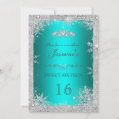 Silver Winter Wonderland blauwgroen zoet 16 Invite Kaart (Voorkant)