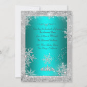Silver Winter Wonderland blauwgroen zoet 16 Invite Kaart (Achterkant)