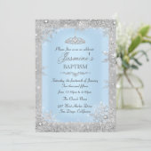 Silver Winter Wonderland Blue Baptism Christening Kaart (Staand voorkant)